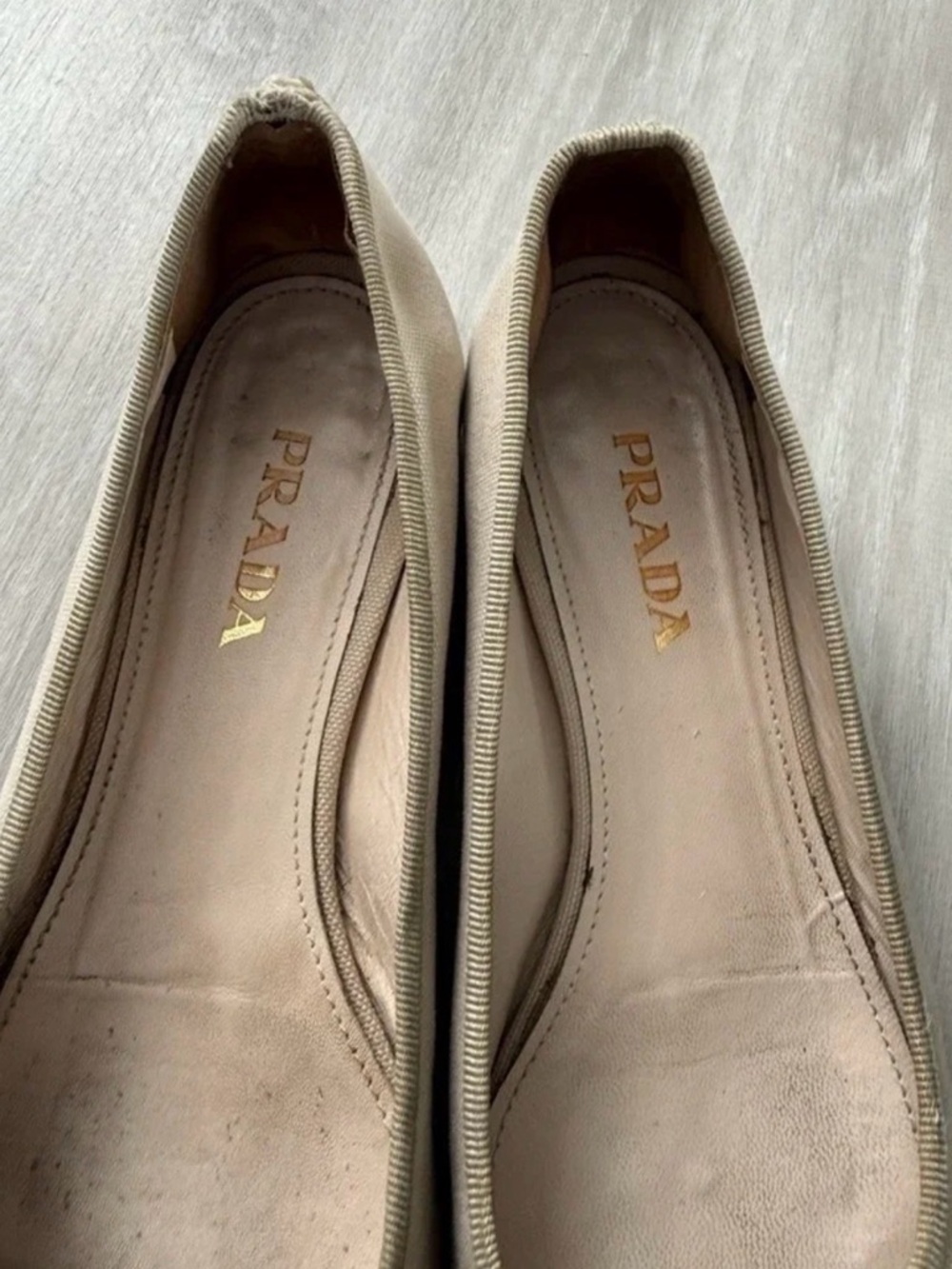 Prada Canvas Cap Toe Ballet Flats Beige Black Women Sz 7 - Picture 3 of 15